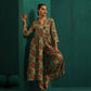 trueBrowns Green Floral Muslin Silk Printed Front Slit Kurta Pant Set | Swadesiicart