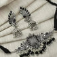 Tehzeeb Creations Women's Oxidised Necklace And Earring With Black Beads And Pearl - Swadesiicart