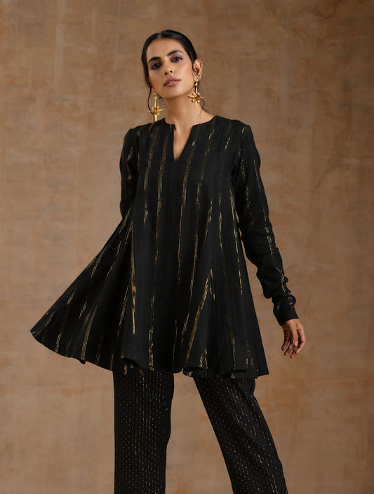 trueBrowns Black Gold Cotton Flared Co-Ord Set - Swadesiicart