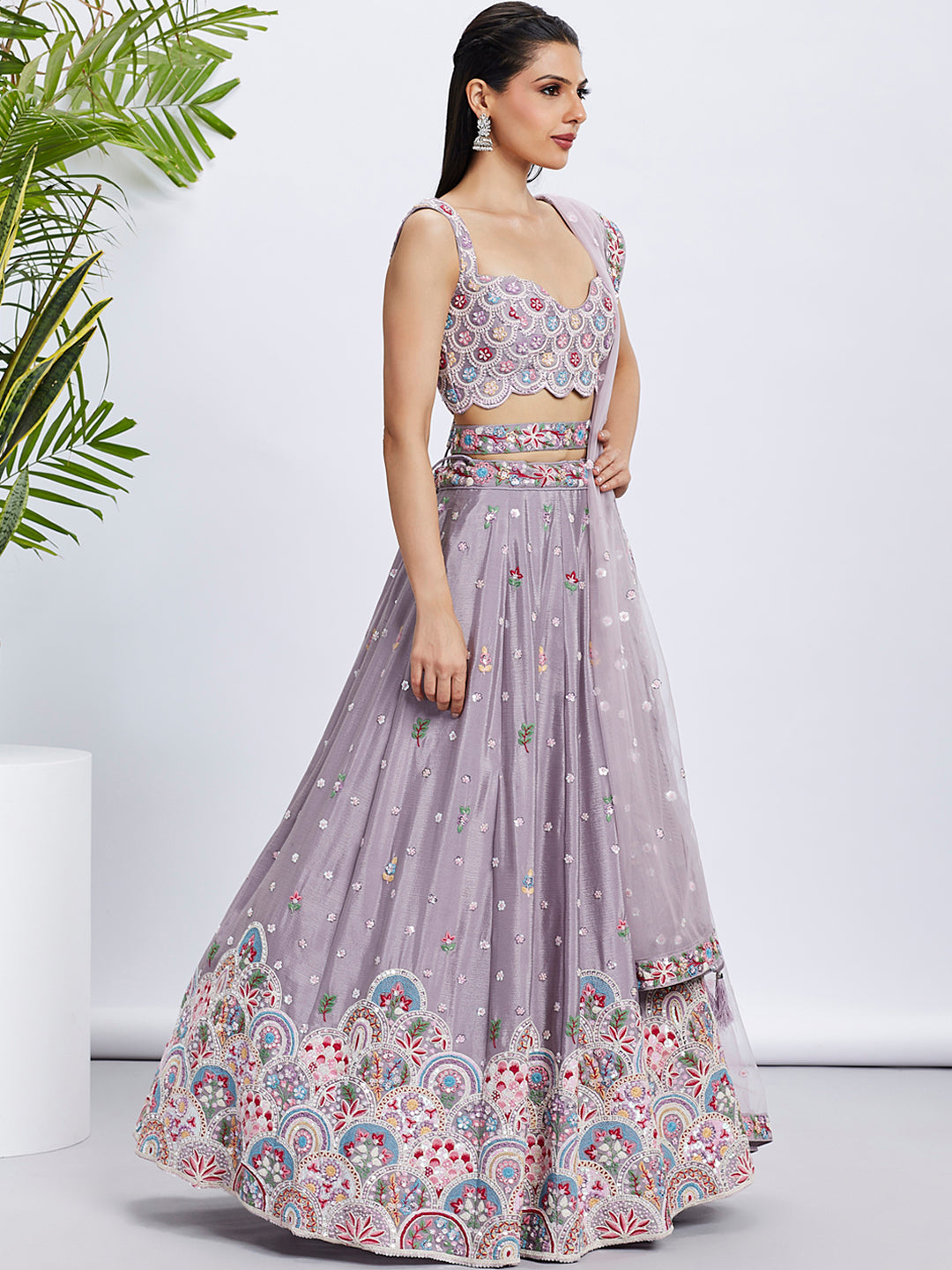 House of Panchhi Burgundy Pure Georgette Sequins And Thread Embroidery Lehenga Choli & Dupatta | Swadesiicart