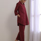 trueBrowns Ruby Wine Dobby Collar Short Co-Ord Set - Swadesiicart