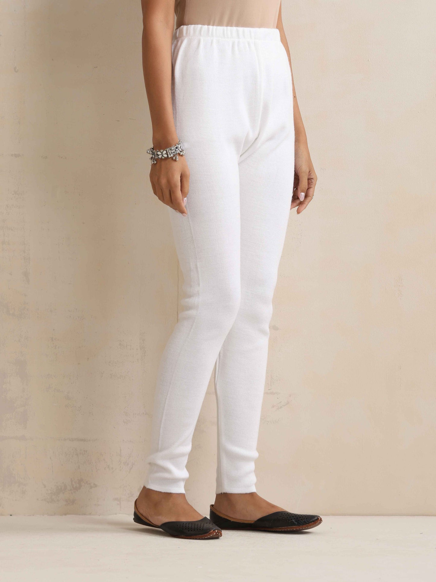 trueBrowns White Woollen Leggings | Swadesiicart