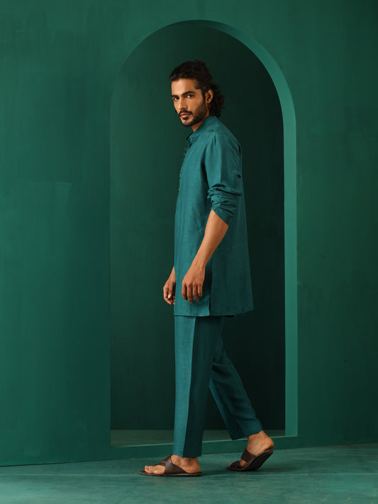 trueBrowns Men's Teal Silk Co-ord Set - Swadesiicart