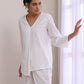 trueBrowns White Dobby Short Asymmetric Co-Ord Set - Swadesiicart