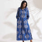 trueBrowns Blue Cotton Print Dress | Swadesiicart