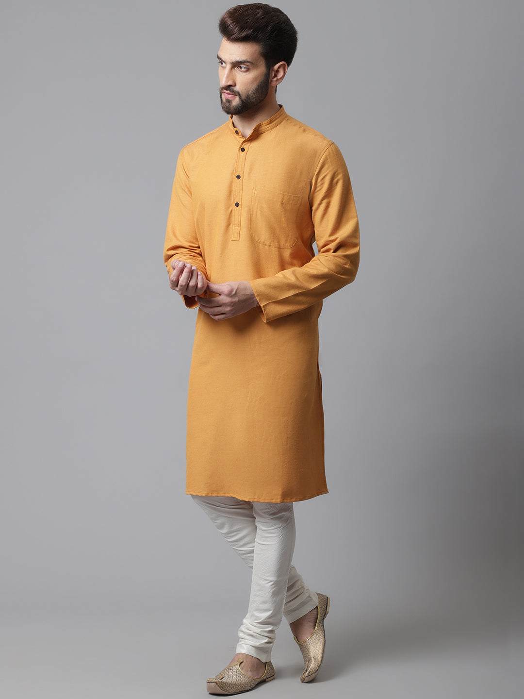 Even Apparels Yellow Solid Kurta With Band Collar | Swadesiicart