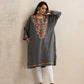 trueBrowns Grey Kashmiri Embroidered Woollen Phiran Kurta | Swadesiicart