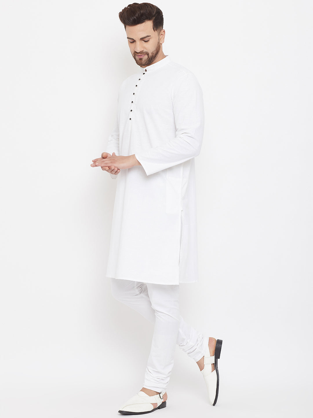 Even Apparels White Solid Kurta With Band Collar | Swadesiicart