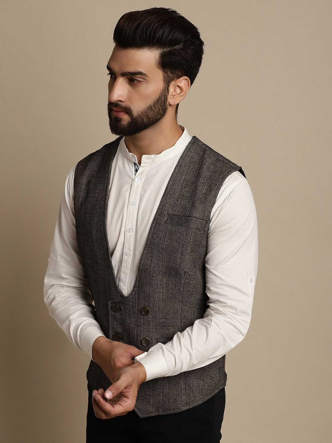 Even Apparels Men's Brown Double Breast Waistcoat | Swadesiicart