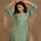 trueBrowns Light Green Bandhani Printed Silk Kurta Pant Set | Swadesiicart