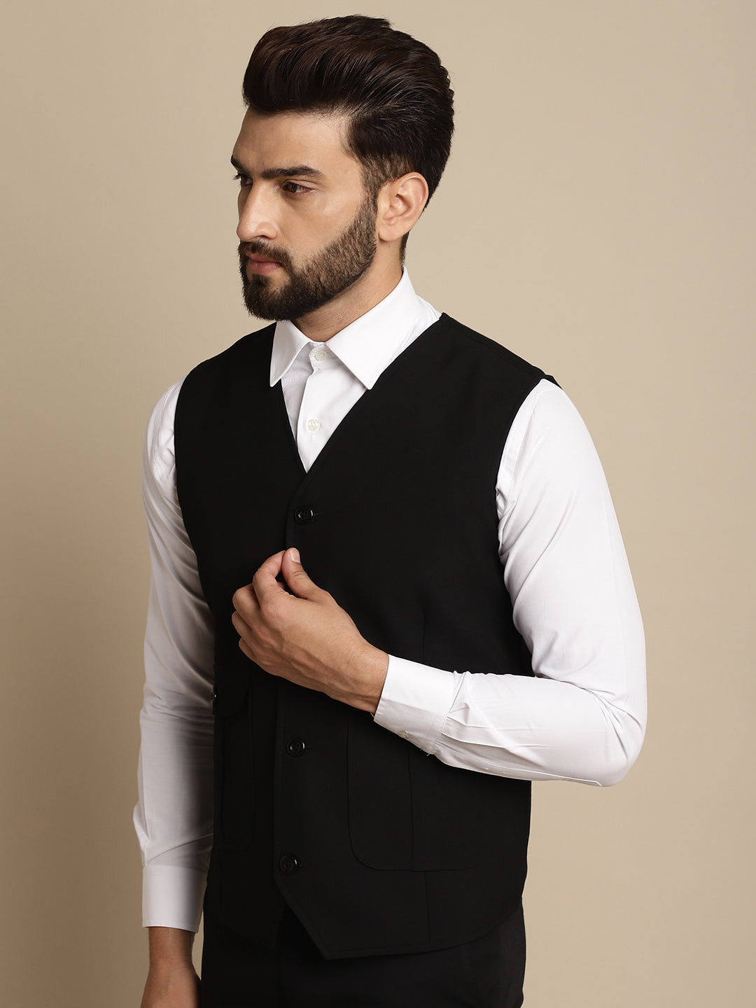 Even Apparels Men's Black Waistcoat With Patch Pocket | Swadesiicart