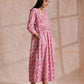 trueBrowns Pink Overall Floral Block Print Cotton Wrap Dress | Swadesiicart