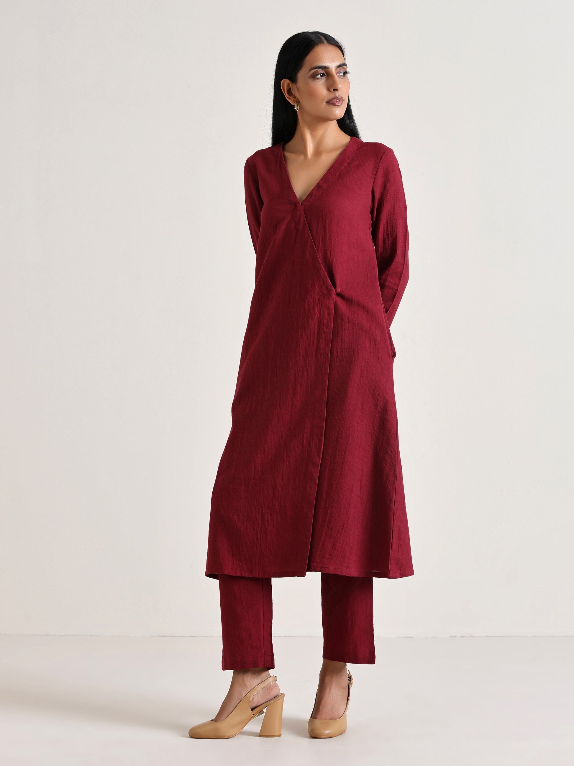 trueBrowns Maroon Angrakha Kurta Set | Swadesiicart