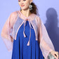 InWeave Women's Ink Blue Strappy Set With Pink Chintz Print Short Organza Cape - Swadesiicart