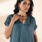 trueBrowns Turquoise Cotton Dobby Dress | Swadesiicart