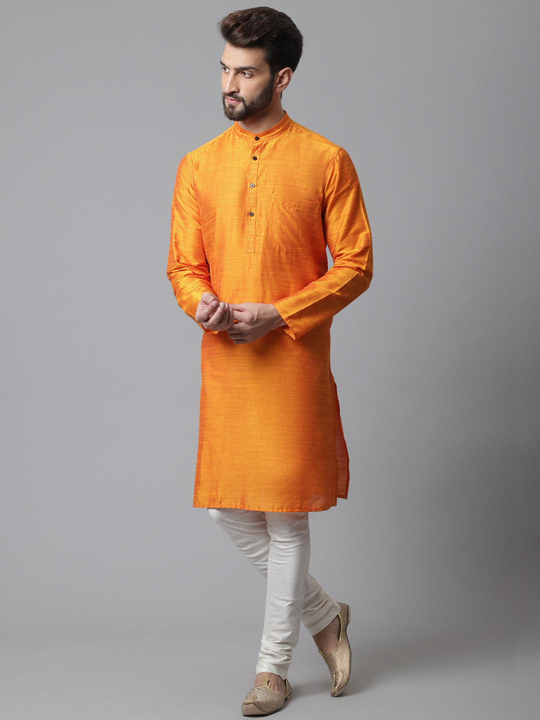 Even Apparels Orange Solid Kurta With Band Collar | Swadesiicart