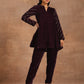 trueBrowns Wine Velvet Sleeve Embroidered Co-ord Set - Swadesiicart