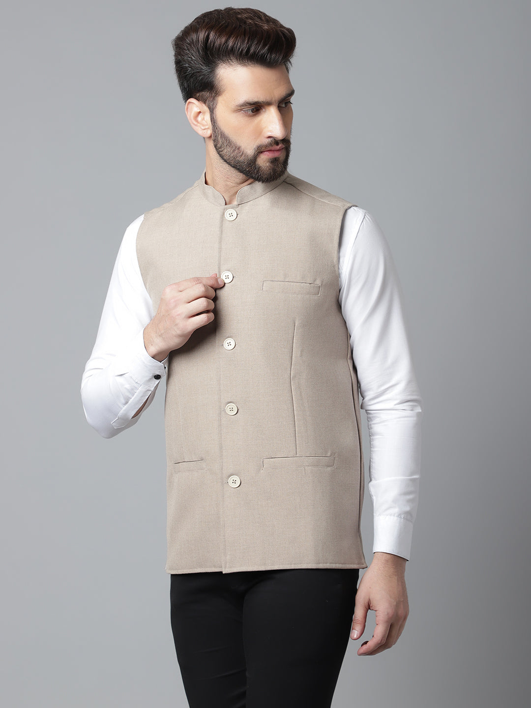 Even Apparels Men's Brown Nehru Jacket With Welt Pockets | Swadesiicart