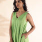 trueBrowns Green Cotton Dobby Sleeveless Kurta Pant Set | Swadesiicart