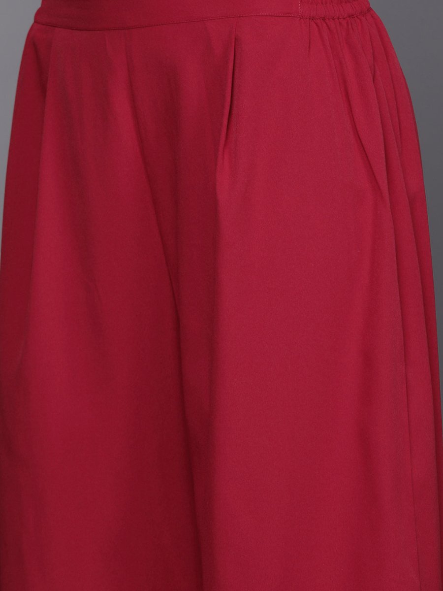 Ahalyaa Women Maroon Floral Empire Kurta with Palazzos | Swadesiicart