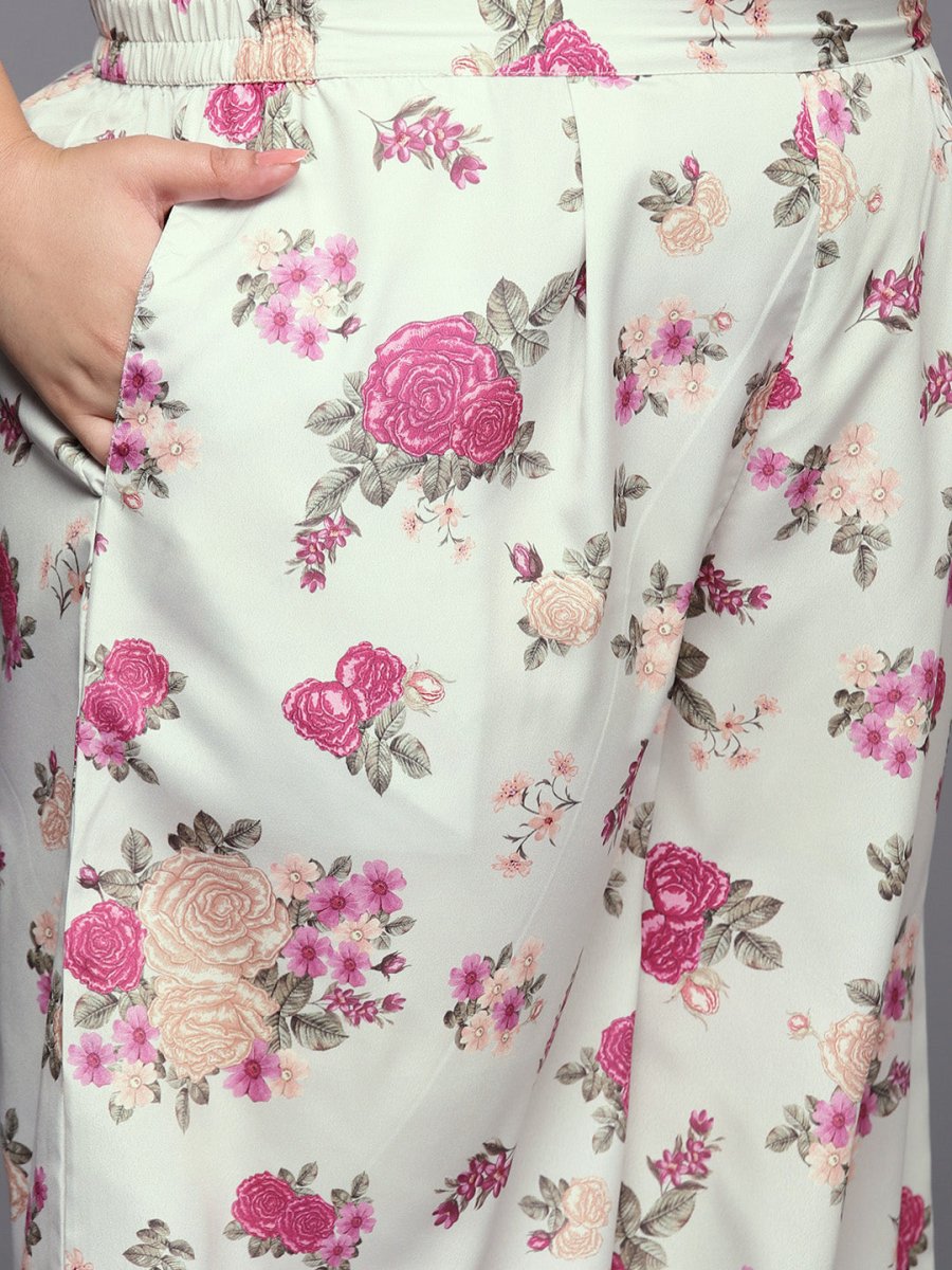 Ahalyaa Plus Size Floral Printed Zari Kurta with Palazzos & With Dupatta | Swadesiicart