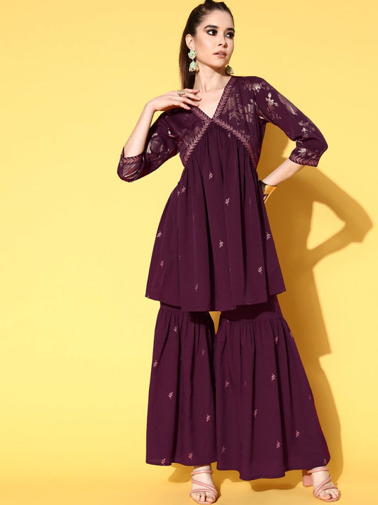 Ahalyaa Women Floral Printed Kurti with Sharara | Swadesiicart