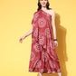 InWeave Women's Maroon Bandhani Motif One Shoulder Palazzo Set - Swadesiicart
