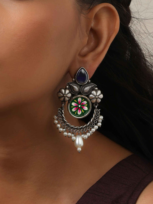 trueBrowns Silver Tone Handpainted Earrings | Swadesiicart