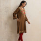 trueBrowns Brown Kashmiri Floral Embroidered Woollen Phiran Kurta | Swadesiicart