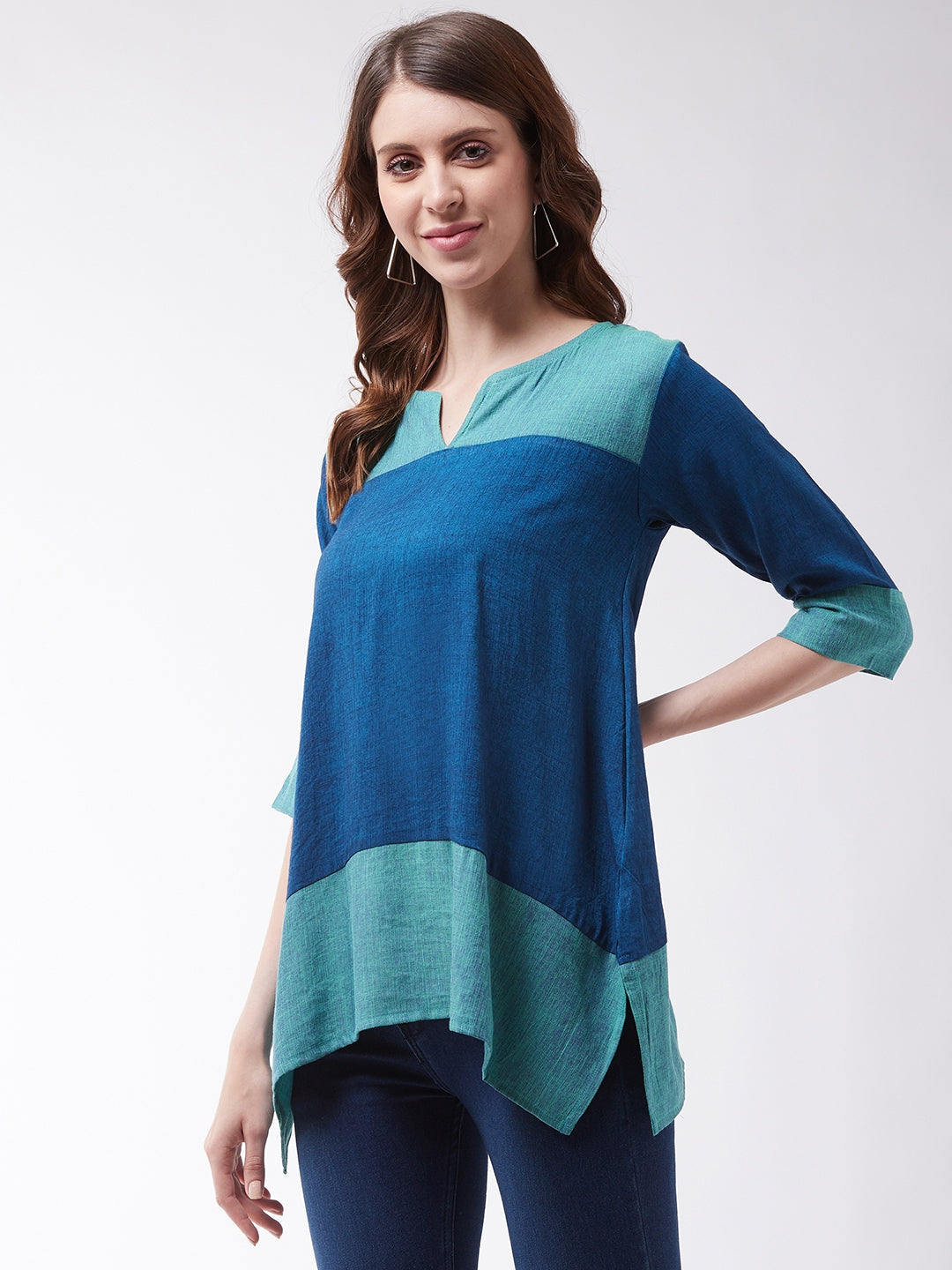 InWeave Women's Peacock Blue Top - Swadesiicart