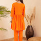 InWeave Women's Orange Round Neck Square Gota Work Kurta Pant Set - Swadesiicart