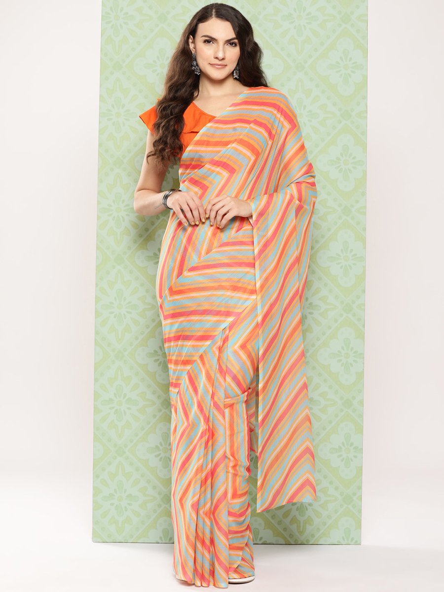 Ahalyaa Leheriya Poly Chiffon Saree | Swadesiicart