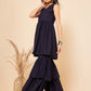 InWeave Women's Navy Blue Lace Work Double Layer Sharara Set - Swadesiicart