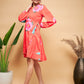 InWeave Women's Dark Orange Pink Blue Flower Belted Dress - Swadesiicart
