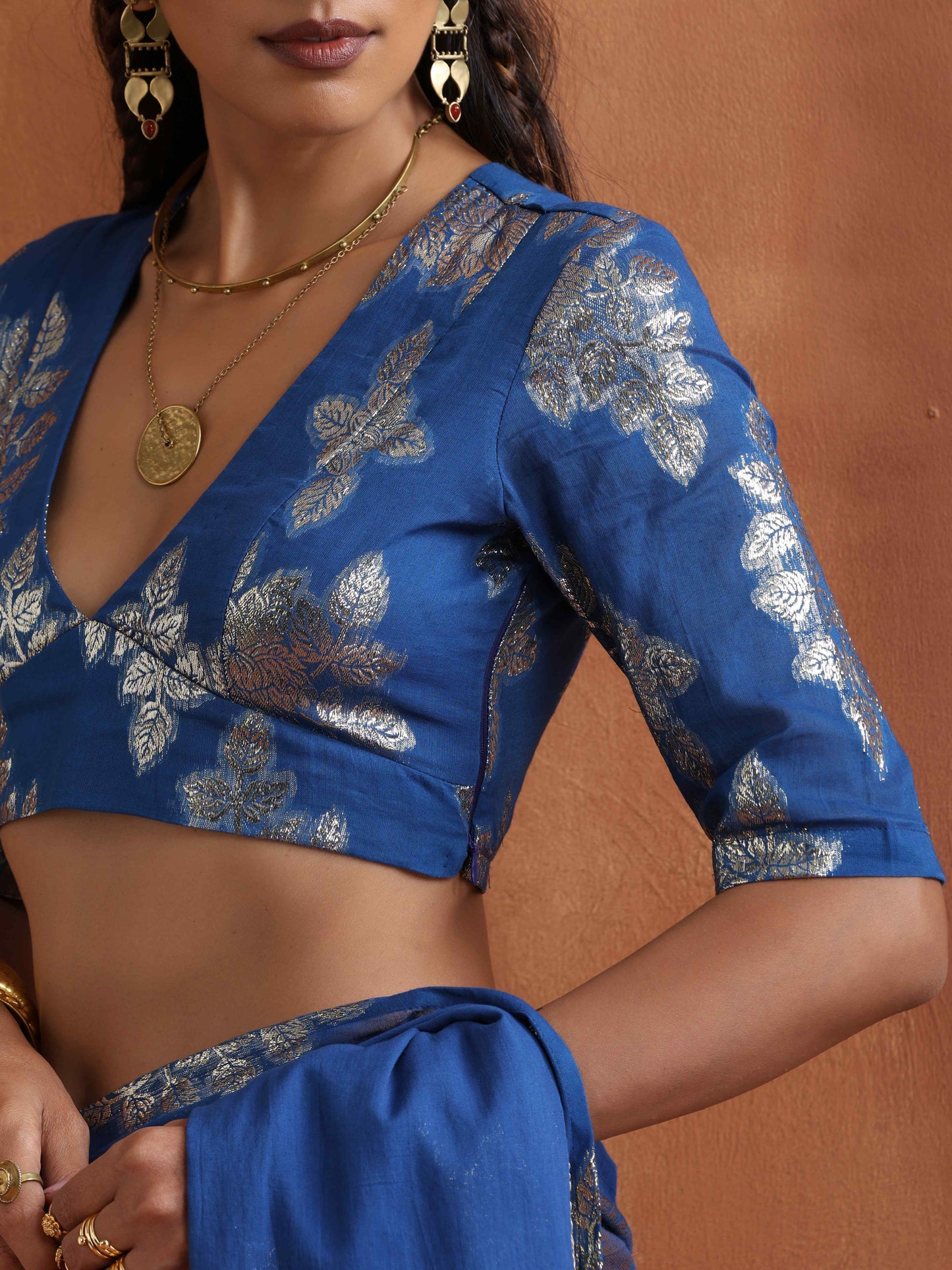 trueBrowns Blue Metallic Blouse | Swadesiicart