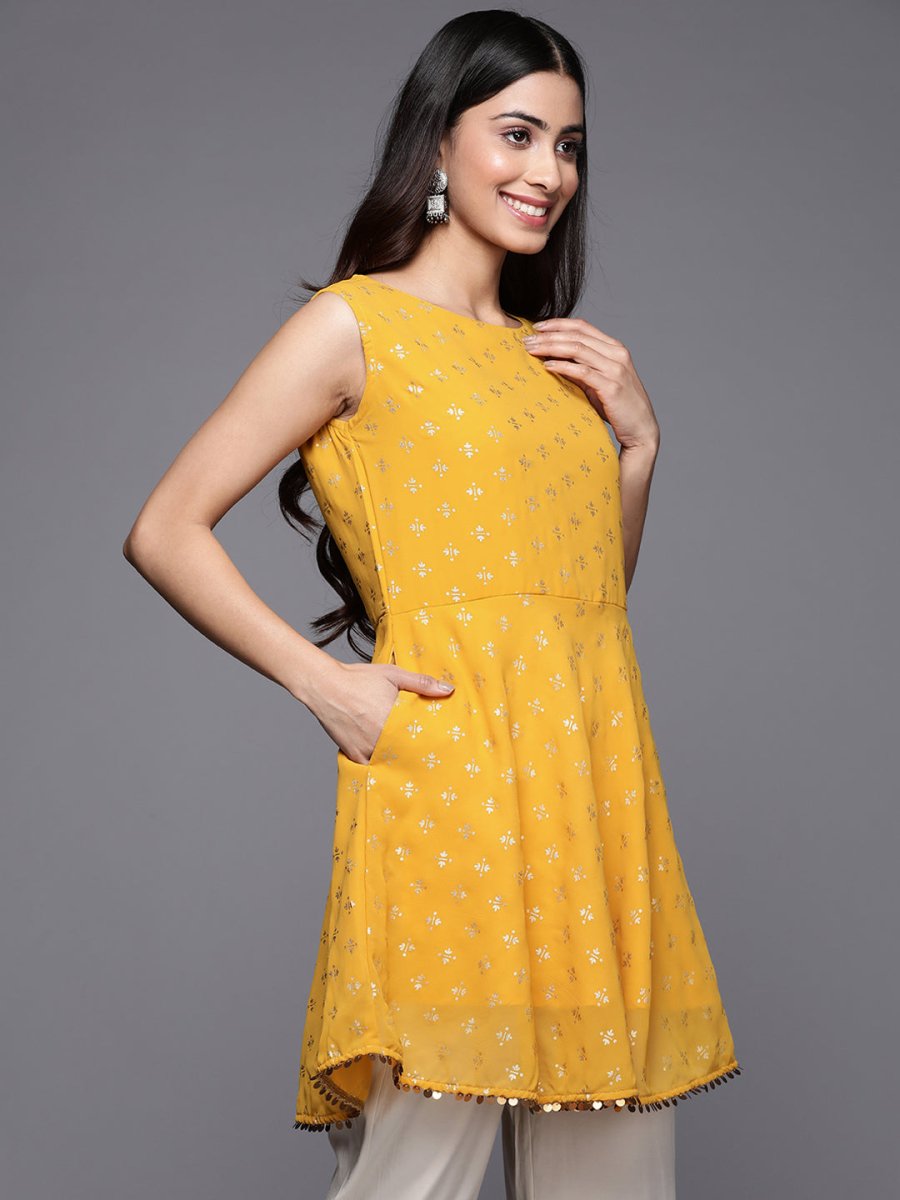 Ahalyaa Boat Neck Printed Embellished Tunic | Swadesiicart