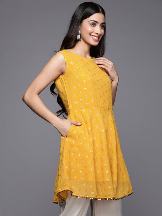 Ahalyaa Boat Neck Printed Embellished Tunic | Swadesiicart