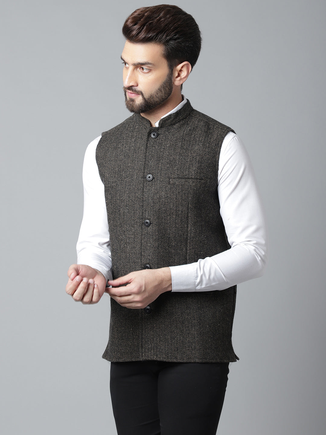 Even Apparels Men's Brown Pure Wool Nehru Jacket | Swadesiicart