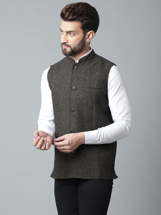 Even Apparels Men's Brown Pure Wool Nehru Jacket | Swadesiicart