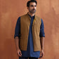 trueBrowns Men's Mustard Cotton Dobby Reversible Nehru Jacket | Swadesiicart