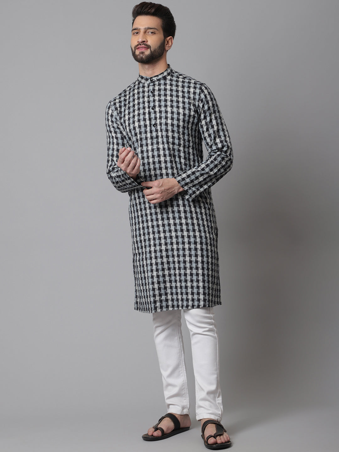 Even Apparels Multi Pure Cotton Kurta With Band Collar | Swadesiicart