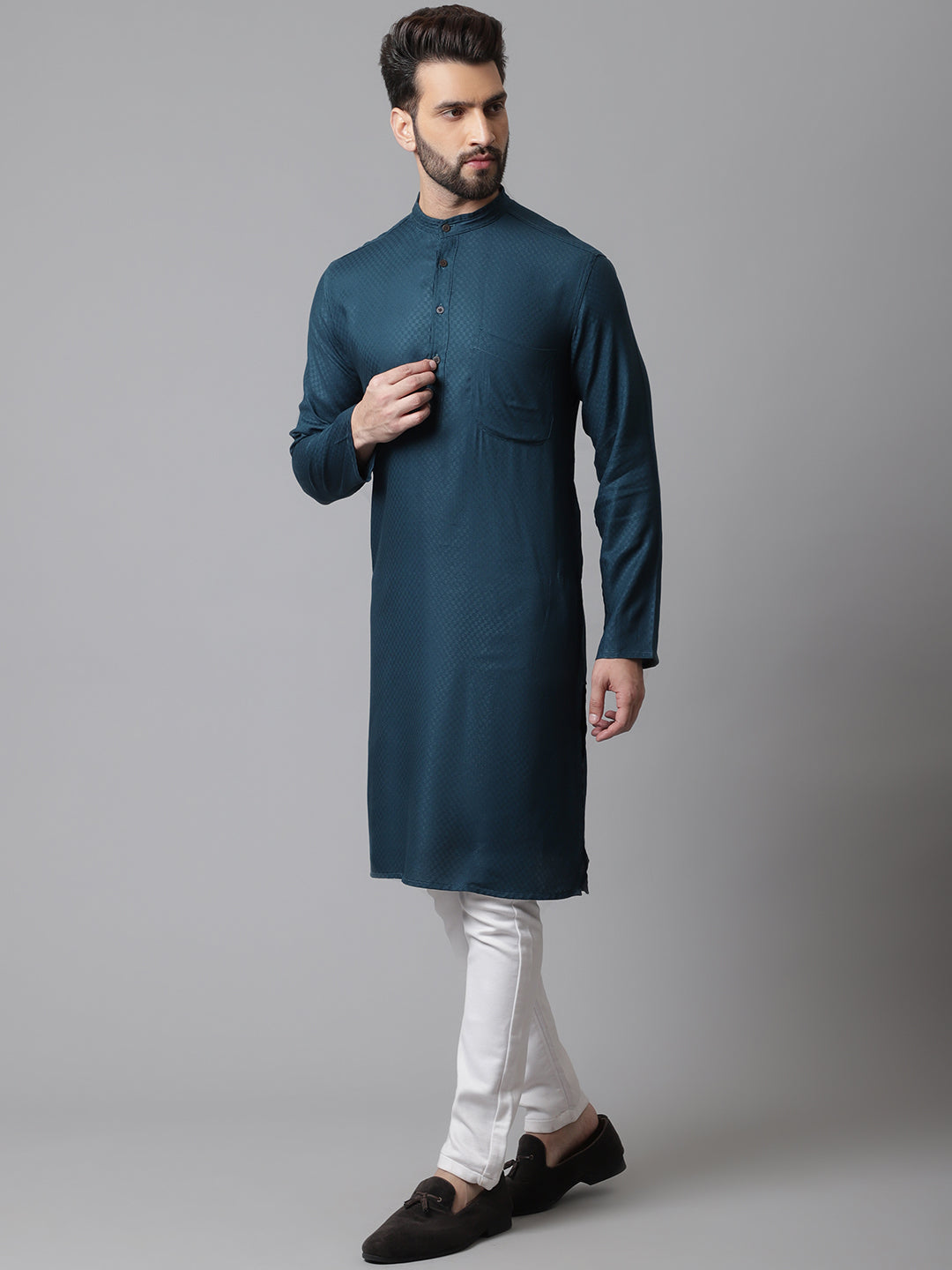 Even Apparels Green Kurta With Band Collar | Swadesiicart
