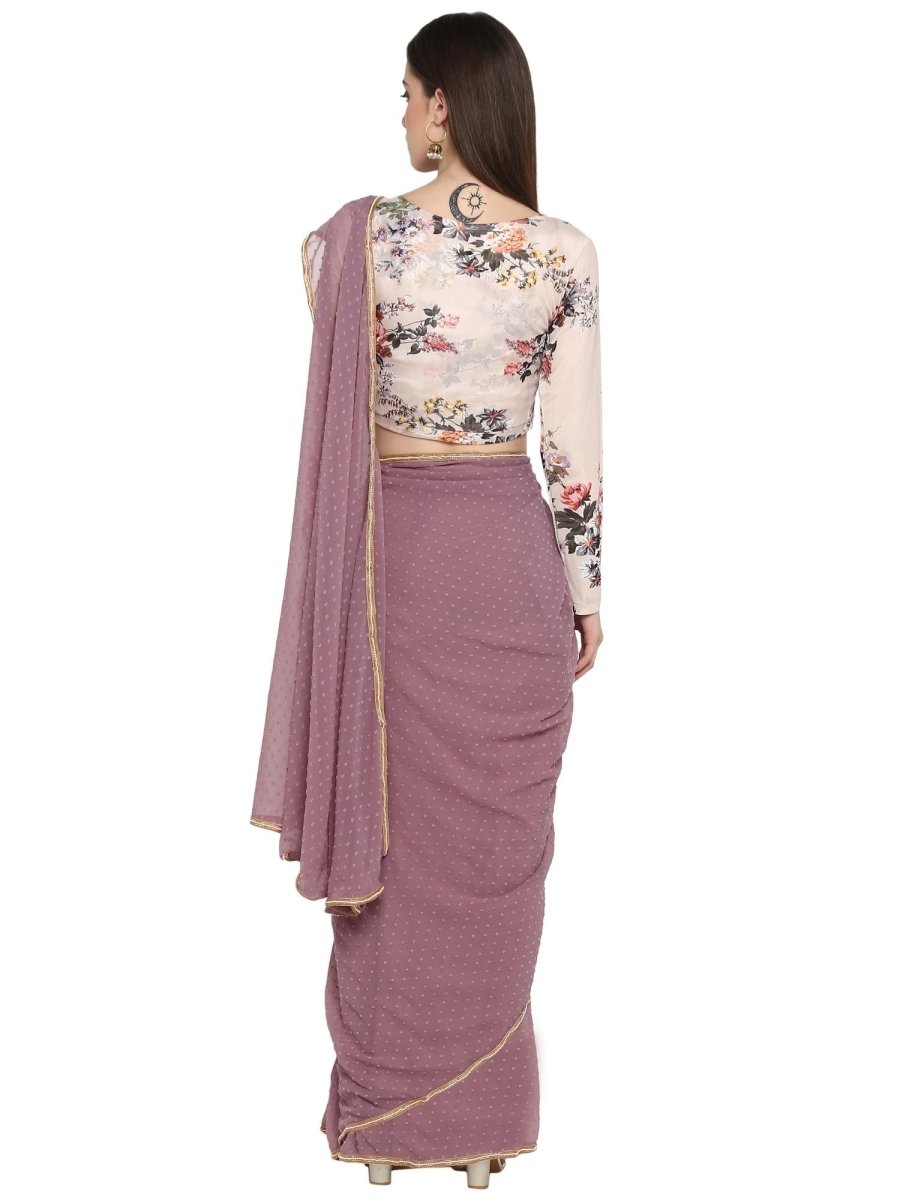Ahalyaa Women's Mauve Butta Georgette Ready to Wear Saree | Swadesiicart