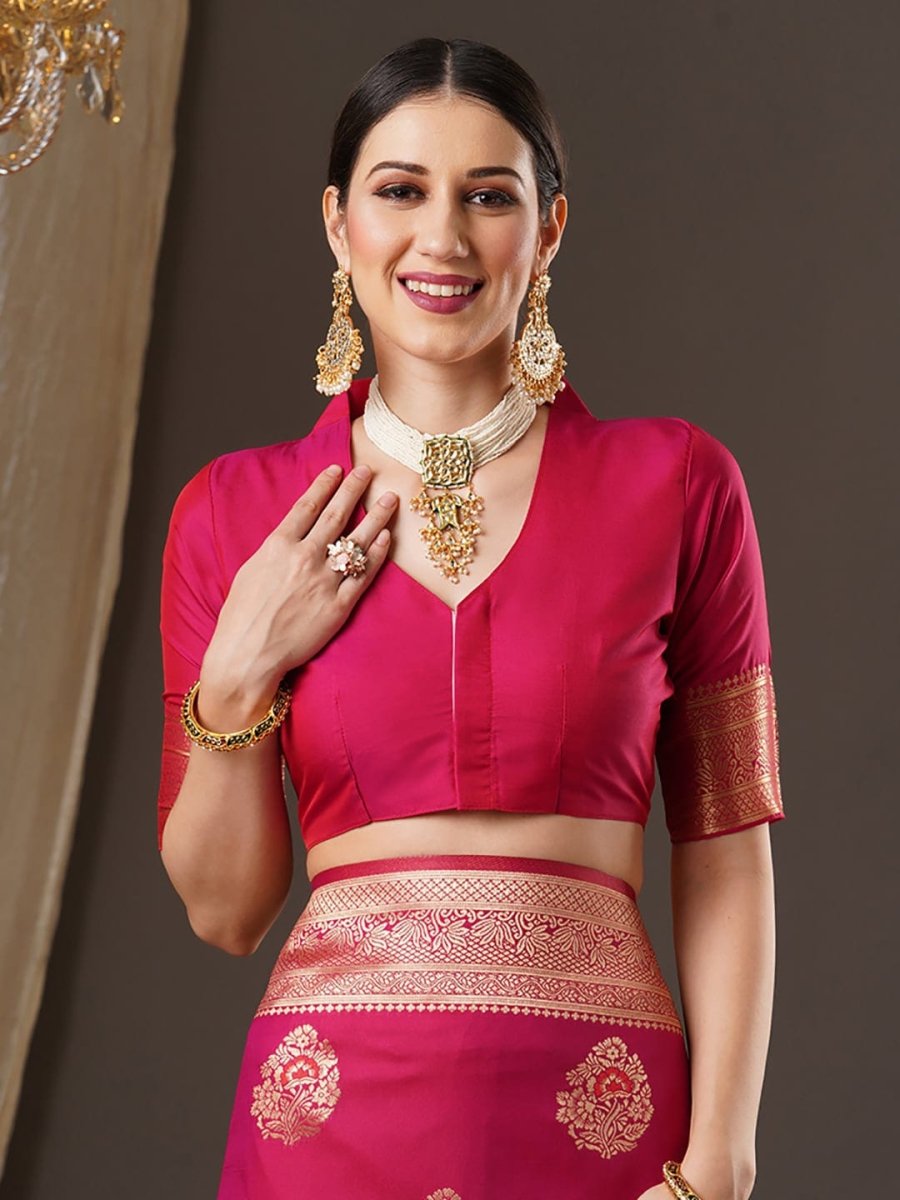 Anouk Floral Woven Design Zari Silk Blend Banarasi Saree | Swadesiicart