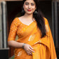 Mustard Cotton Crepe Batik Print Saree with Unstitched Blouse - Hiral Fashion | Swadesiicart