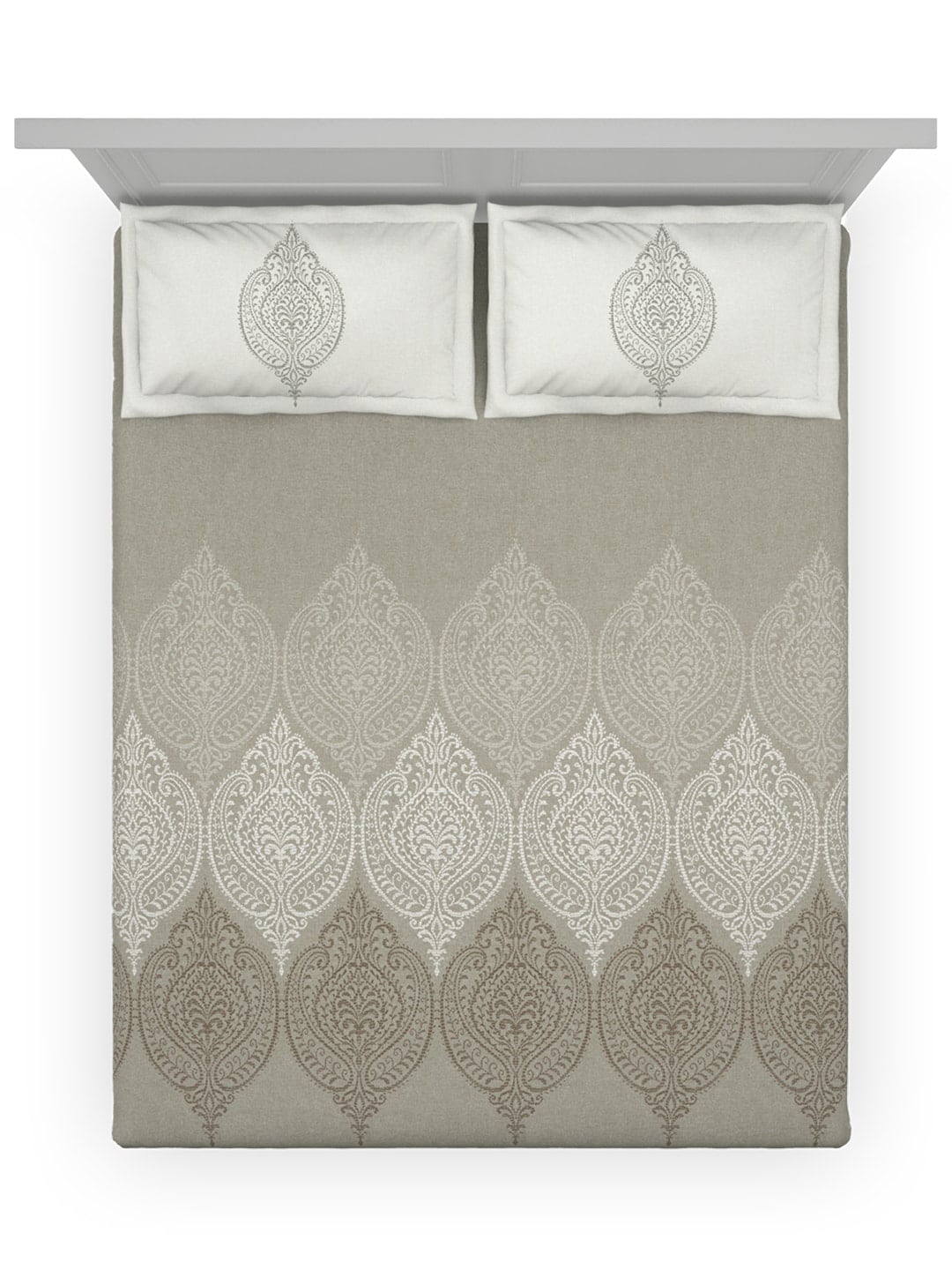 DDecor Grey & White Ethnic Motifs Cotton 140 TC Queen Bedsheet With 2 Pillow Covers - Swadesiicart