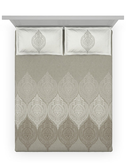 DDecor Grey & White Ethnic Motifs Cotton 140 TC Queen Bedsheet With 2 Pillow Covers - Swadesiicart