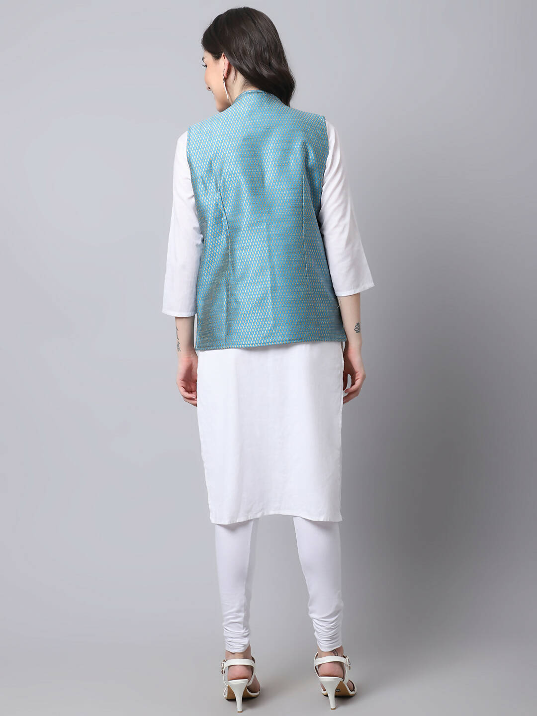 Even Apparels Blue Bansari Silk Open Front Gillet | Swadesiicart