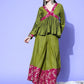 InWeave Women's Olive Wine Brocade Mughal Shaan Kurta Palazzo Set - Swadesiicart