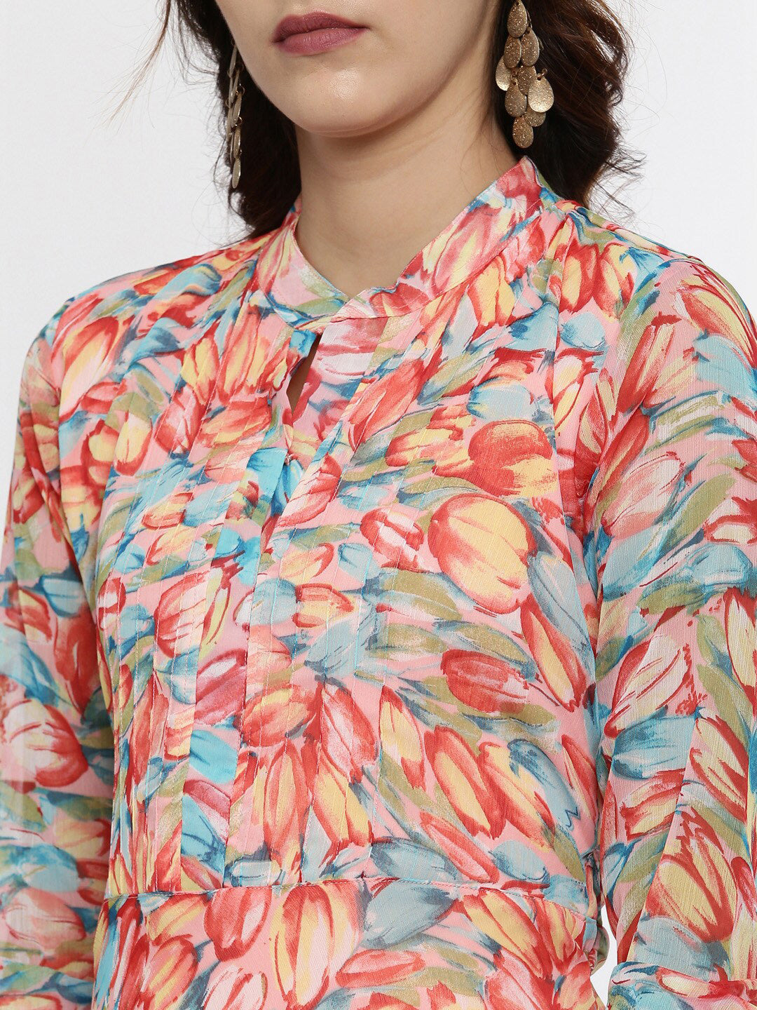 Souchii Floral Chiffon Midi Dress - Swadesiicart